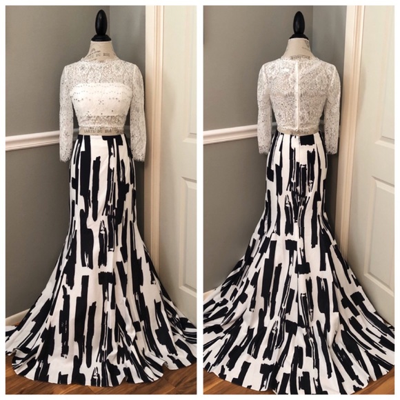 Rachel Allan Dresses & Skirts - NEW RACHEL ALLAN SZ 8 WHITE LACE BEADED ILLUSION BLACK TWO PIECE EVENING GOWN